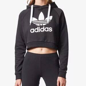 adidas Originals Trefoil Cropped Hoodie - Black - Size XS